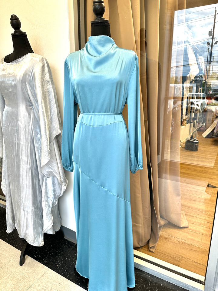 Mock neck satin dress