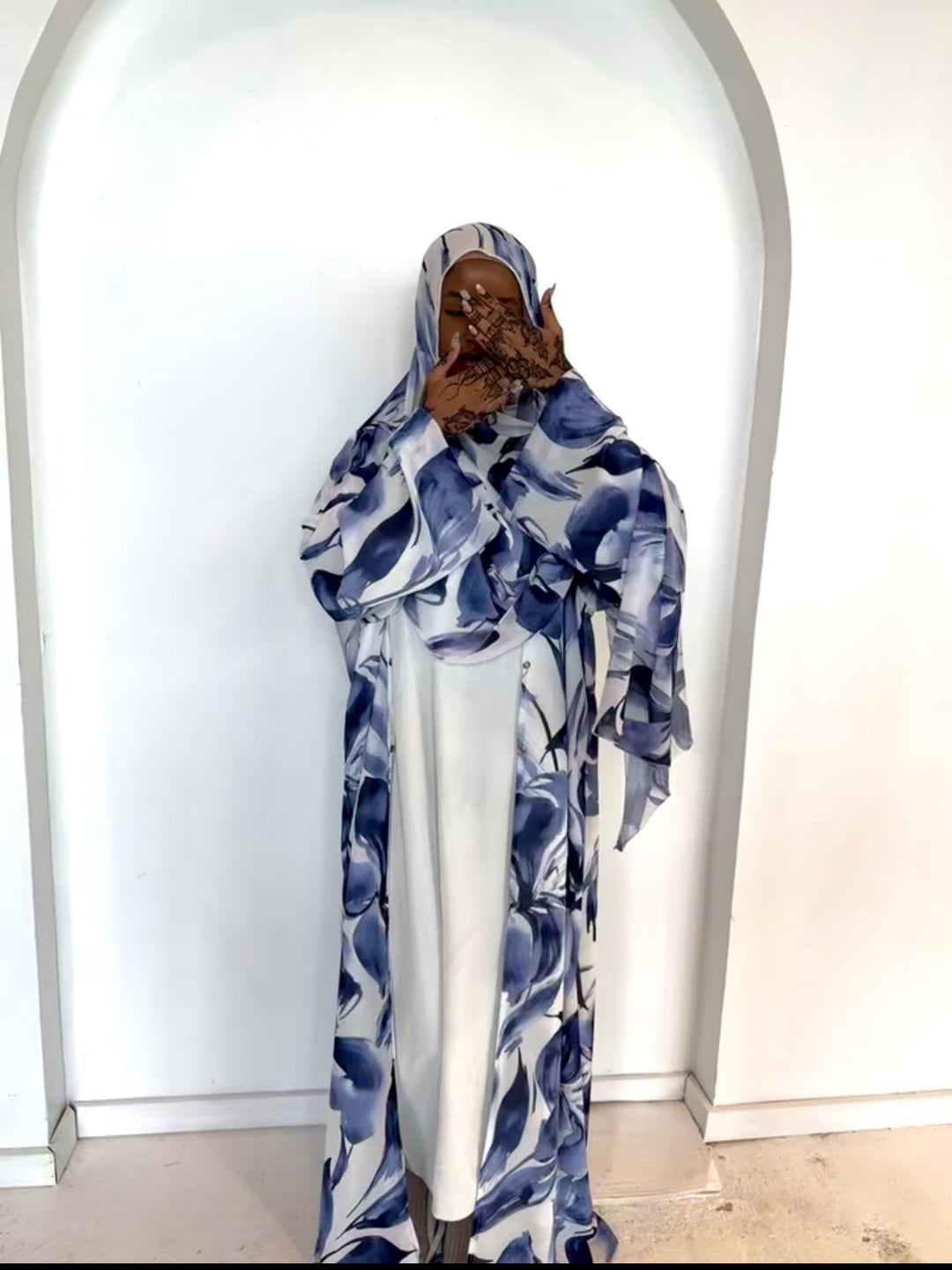 Blue printed Abaya Set