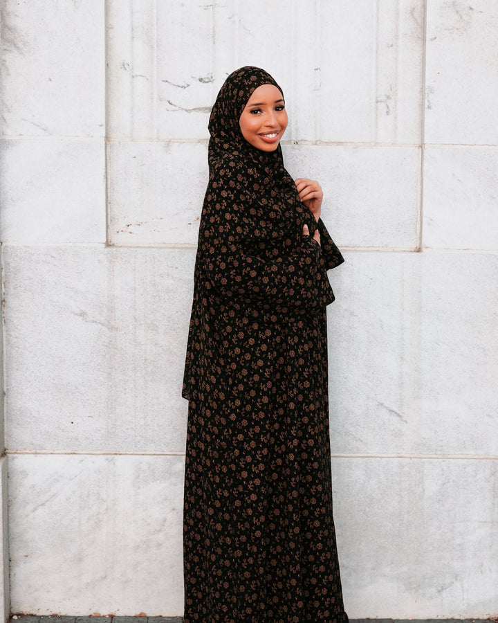 Gold floral embellished abaya set