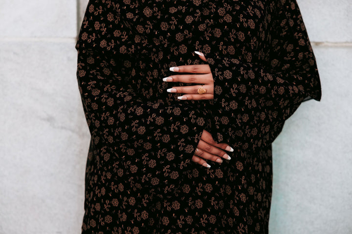 Gold floral embellished abaya set