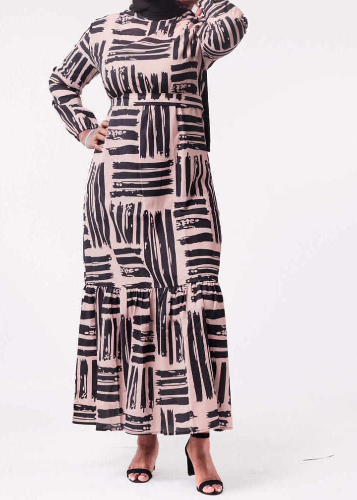 Printed Tan Maxi Dress