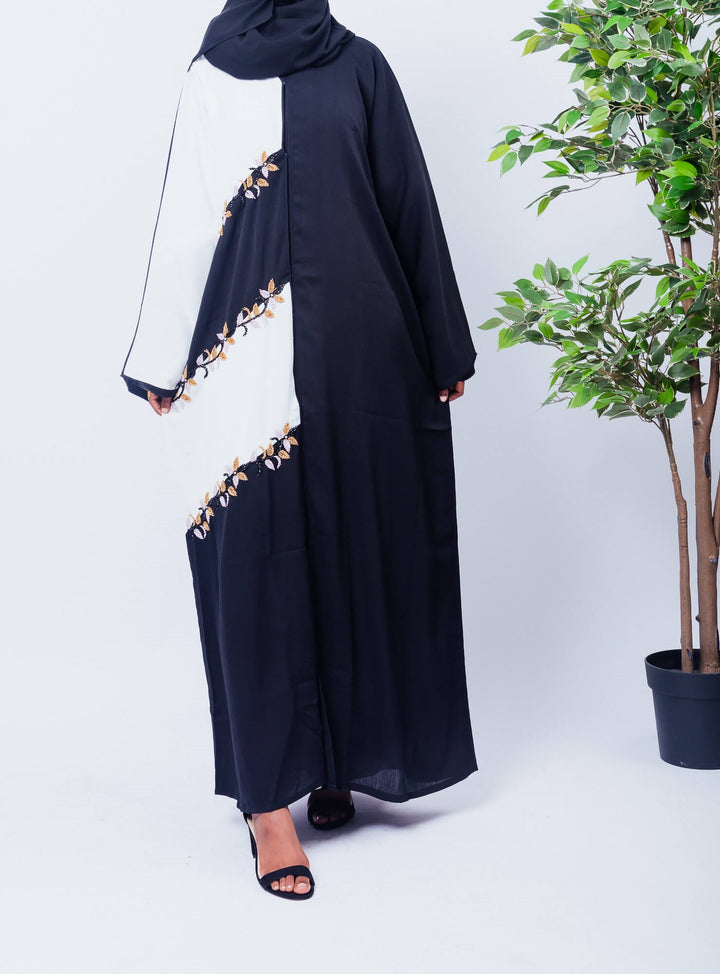 Black And White Color Block Open Abaya