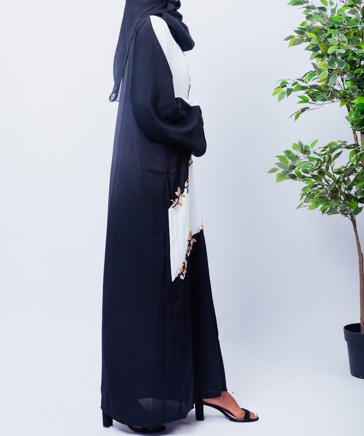 Black And White Color Block Open Abaya