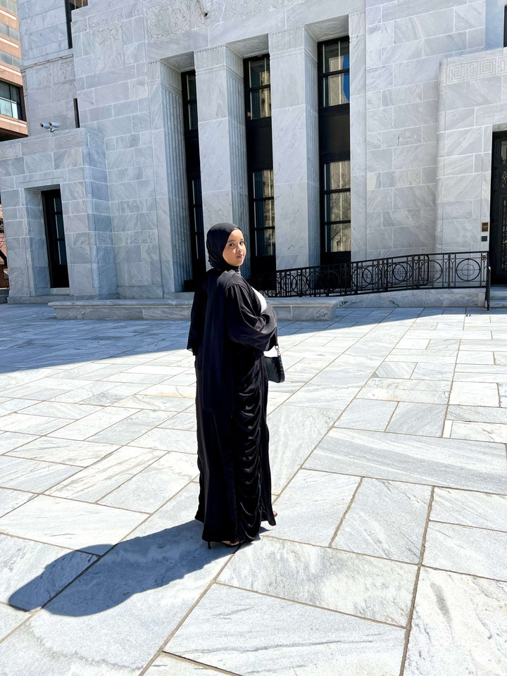 Open Abaya With Chiffon Ruching detail