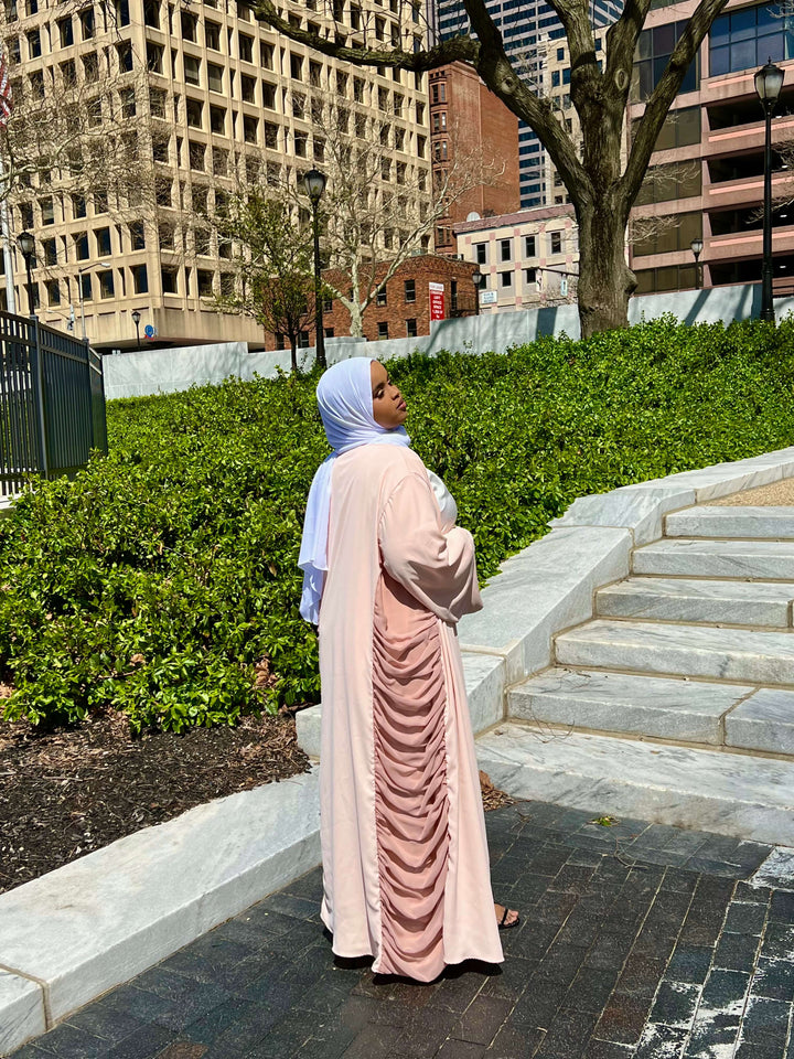Open Abaya With Chiffon Ruching detail